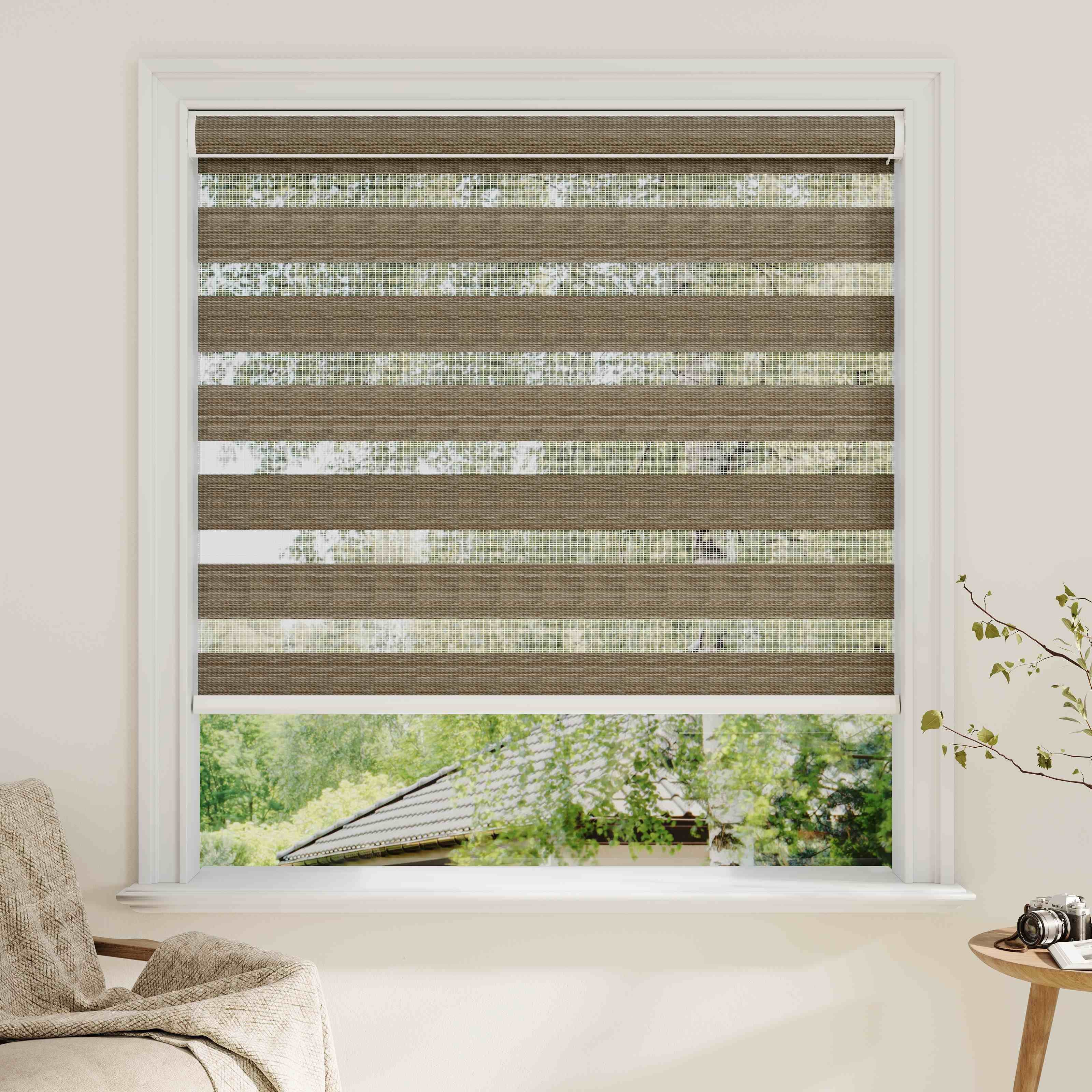 Window with striped Zebra blinds