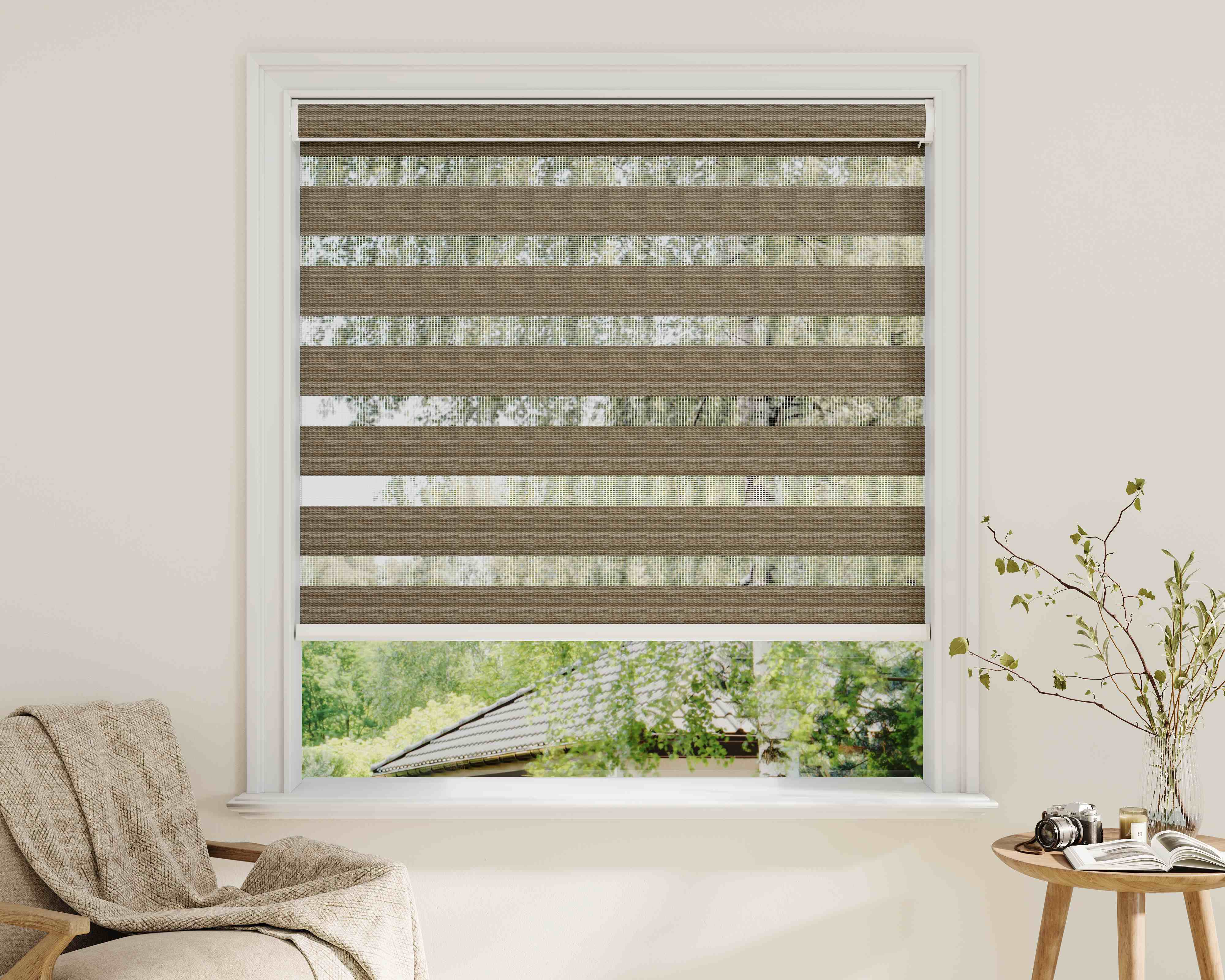 Window with striped Zebra blinds