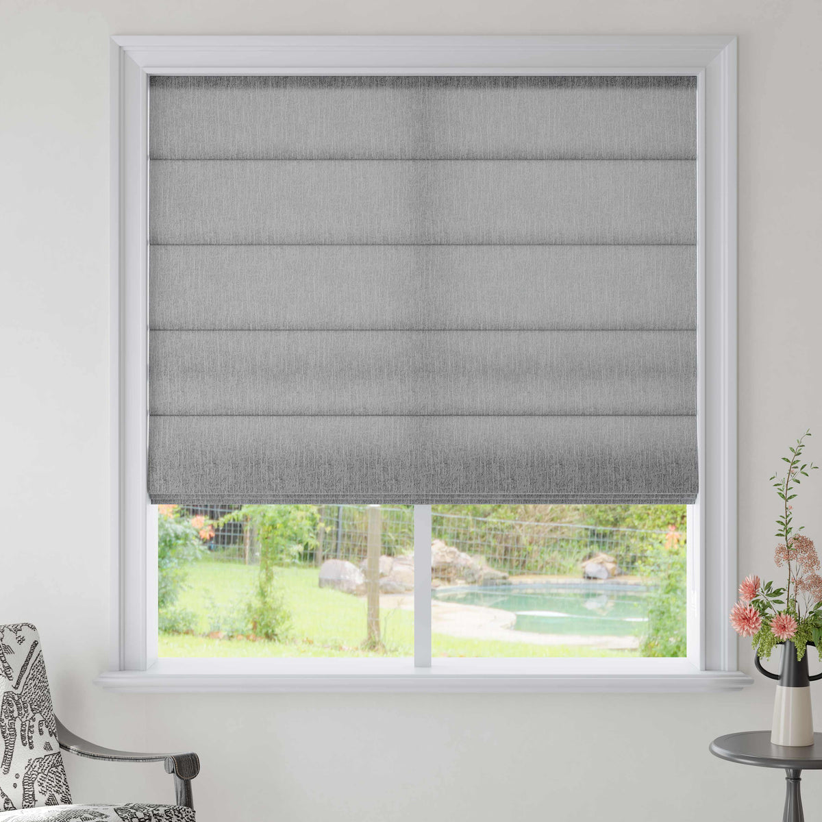 Light Filtering Roman Shades – Cordless & Motorized, Chenille-Texture, Soft Textured Woven Fabric for Living Room & Kitchen, Child-Safe