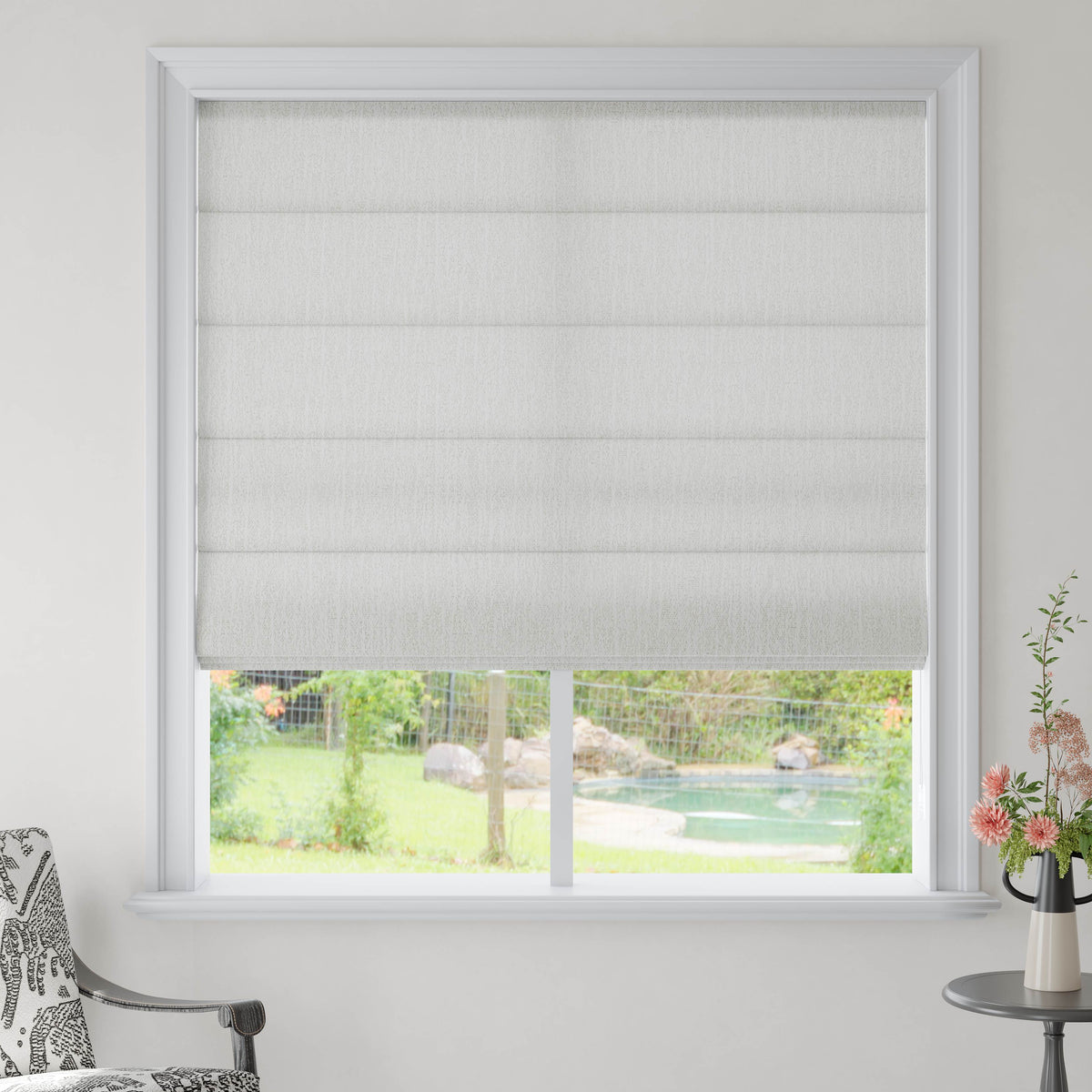 Light Filtering Roman Shades – Cordless & Motorized, Chenille-Texture, Soft Textured Woven Fabric for Living Room & Kitchen, Child-Safe