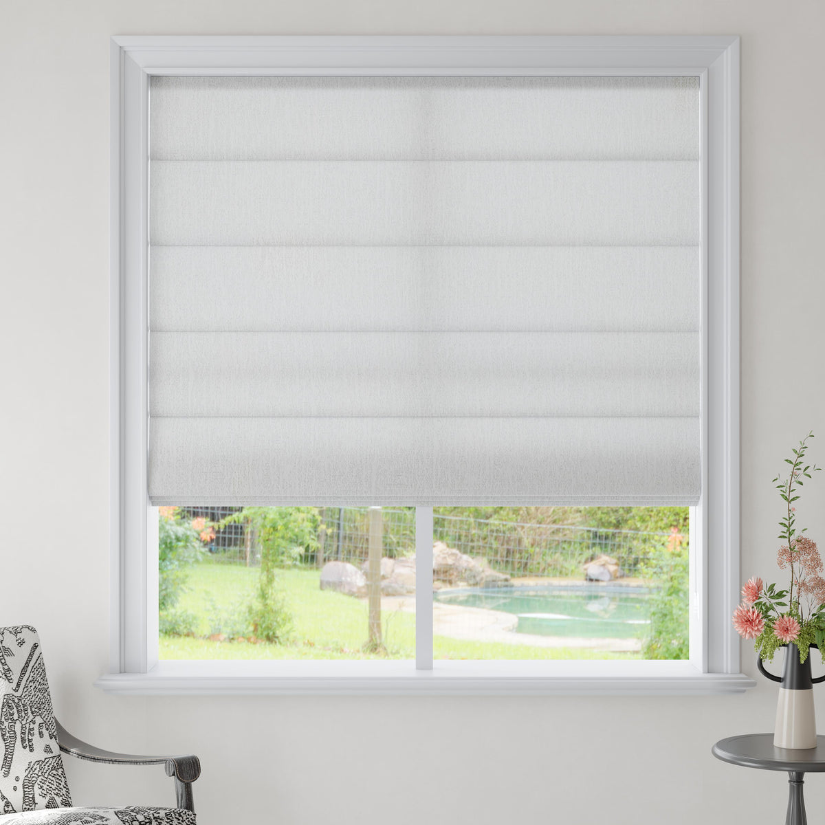 Light Filtering Roman Shades – Cordless & Motorized, Chenille-Texture, Soft Textured Woven Fabric for Living Room & Kitchen, Child-Safe