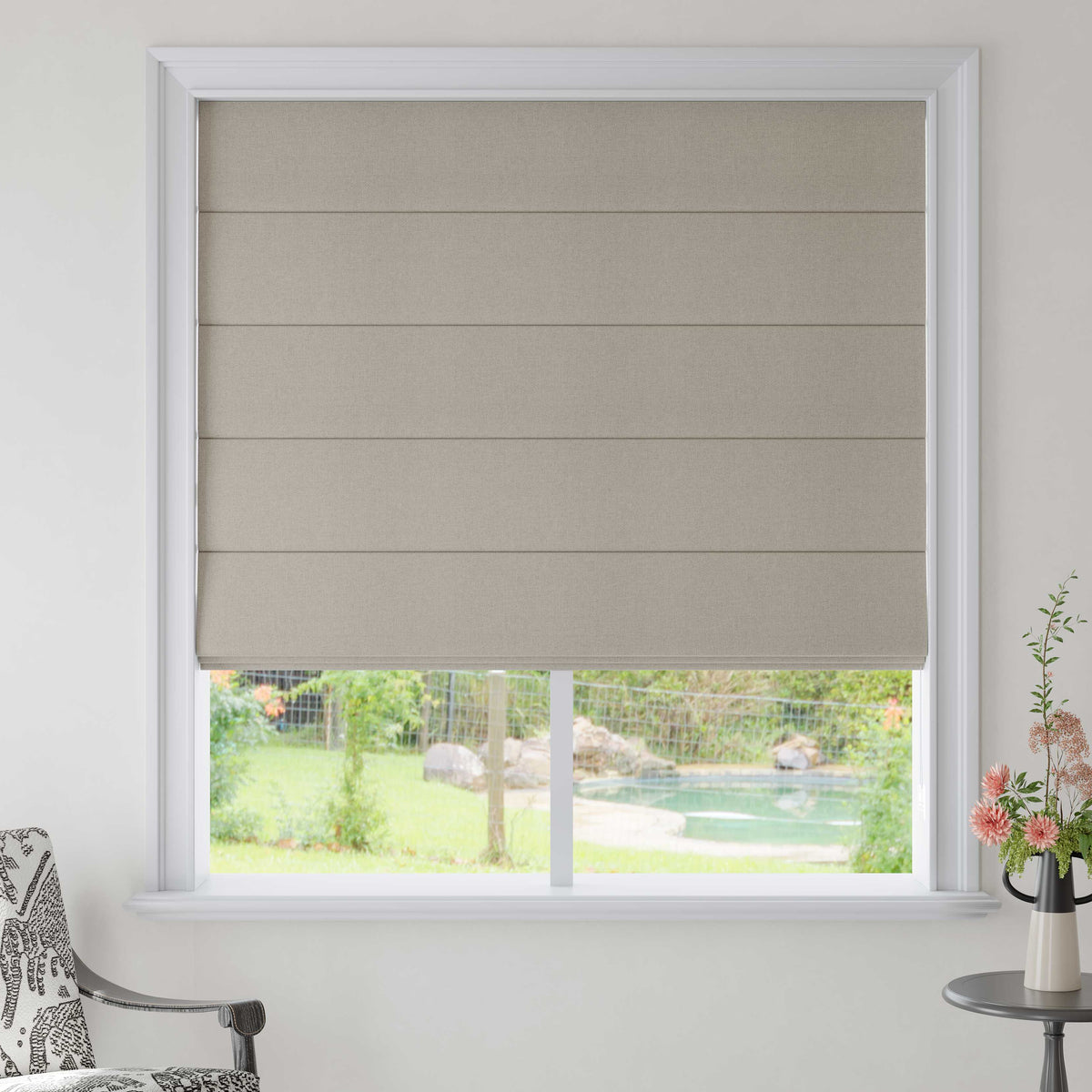 Blackout Roman Shades – Cordless & Motorized, Full Light Blocking for Bedroom & Media Room, Woven Texture