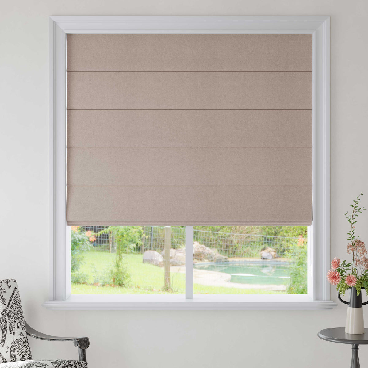 Blackout Roman Shades – Cordless & Motorized, Full Light Blocking for Bedroom & Media Room, Woven Texture