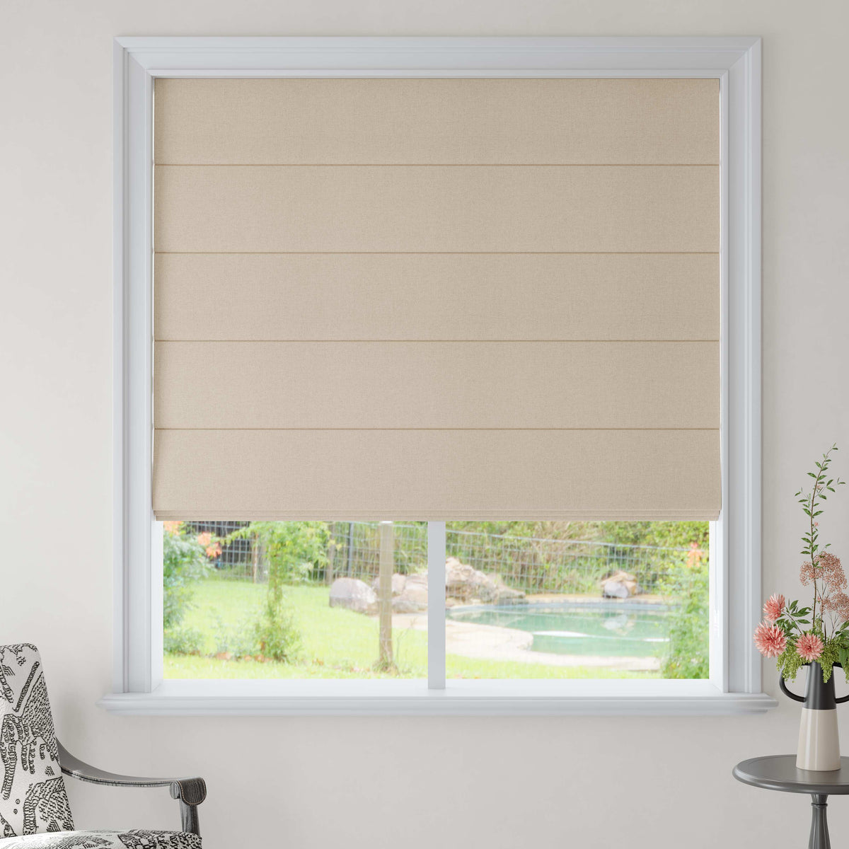 Blackout Roman Shades – Cordless & Motorized, Full Light Blocking for Bedroom & Media Room, Woven Texture