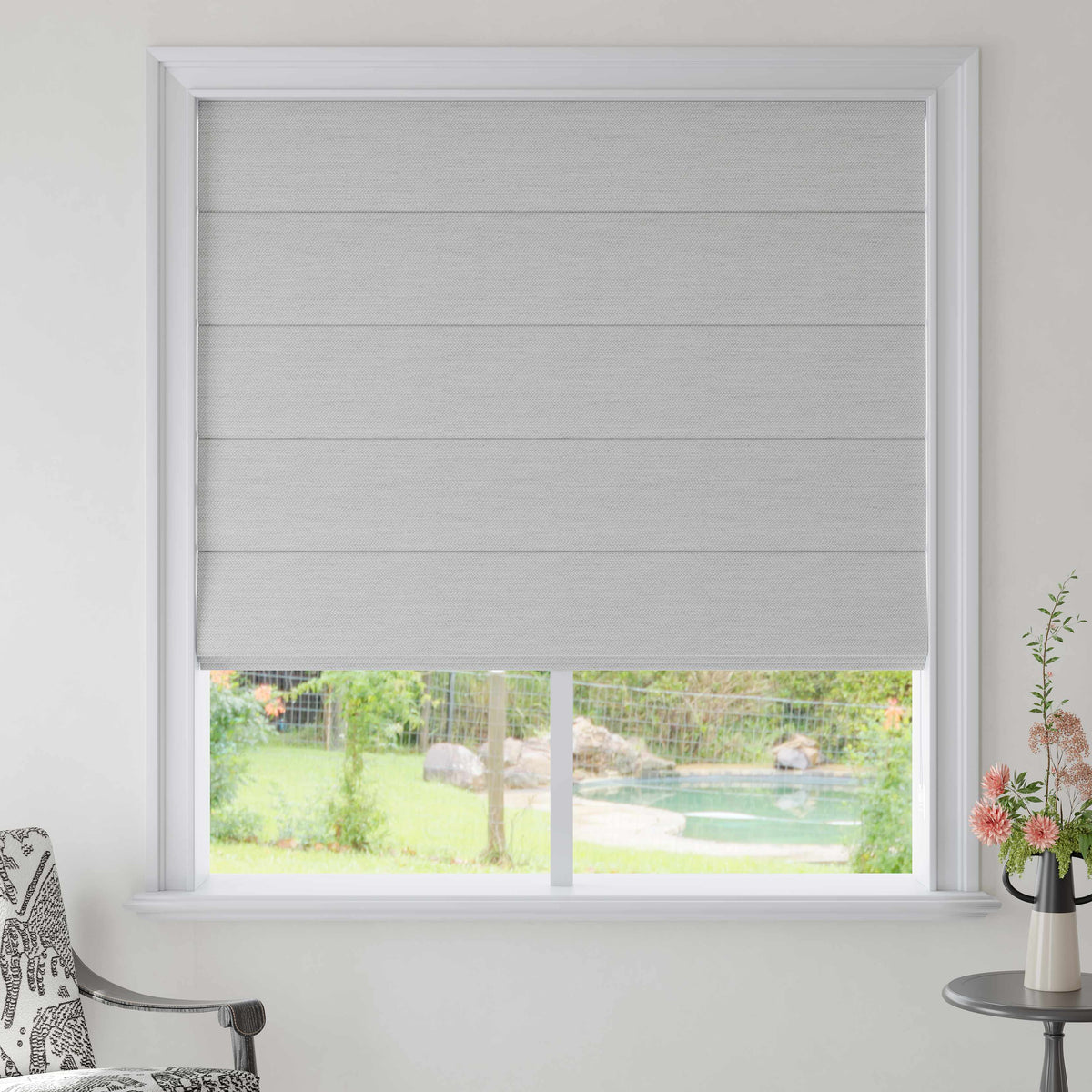 Blackout Roman Shades – Cordless & Motorized, Full Light Blocking for Bedroom & Media Room, Woven Texture