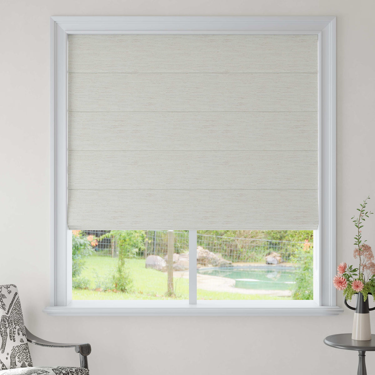 Blackout Roman Shades – Cordless & Motorized, Full Light Blocking for Bedroom & Media Room, Woven Texture