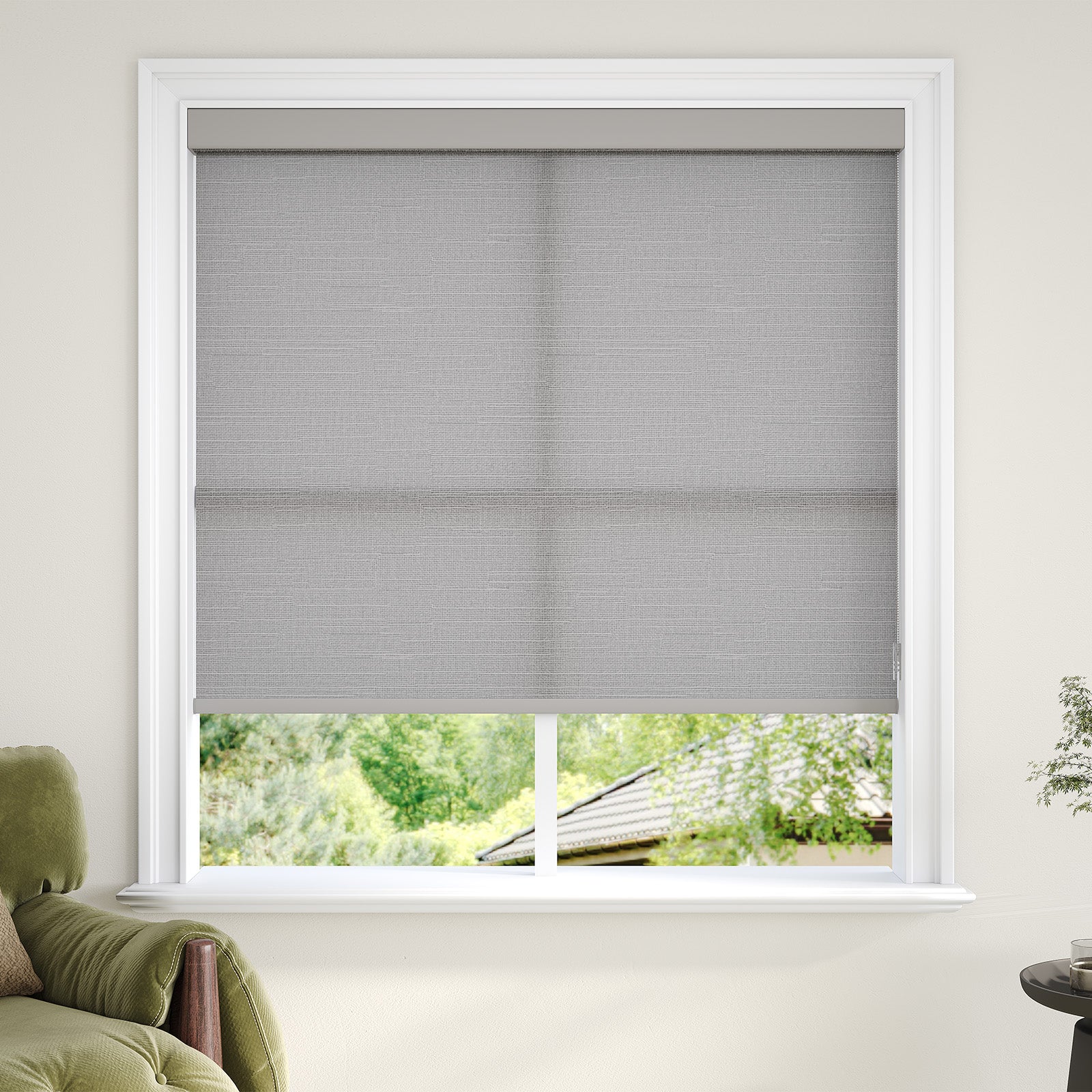 Premium textured Shantung roller blind in an ivory shade.
