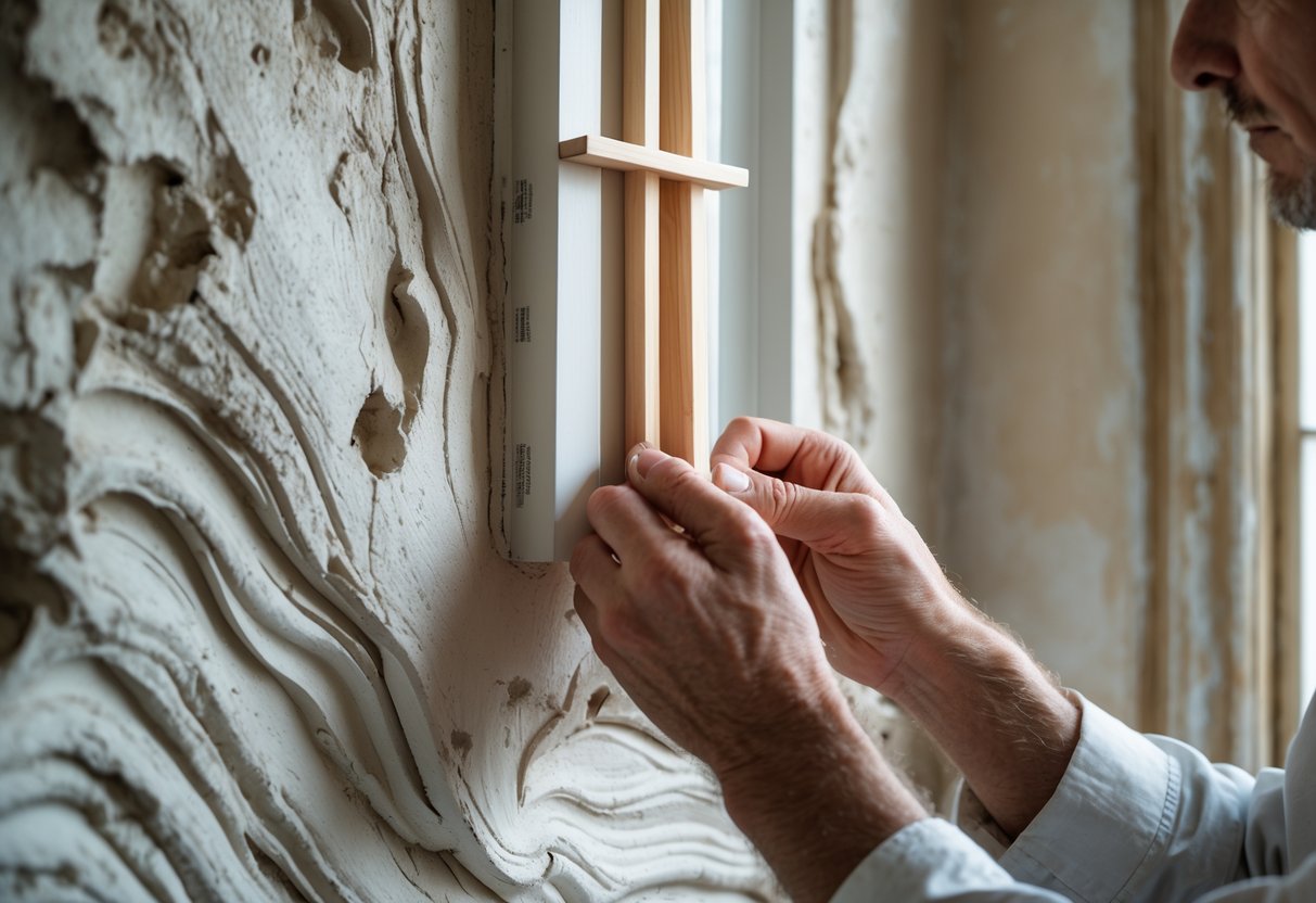 Using Shims to Level Shades on Wavy Old Plaster Walls